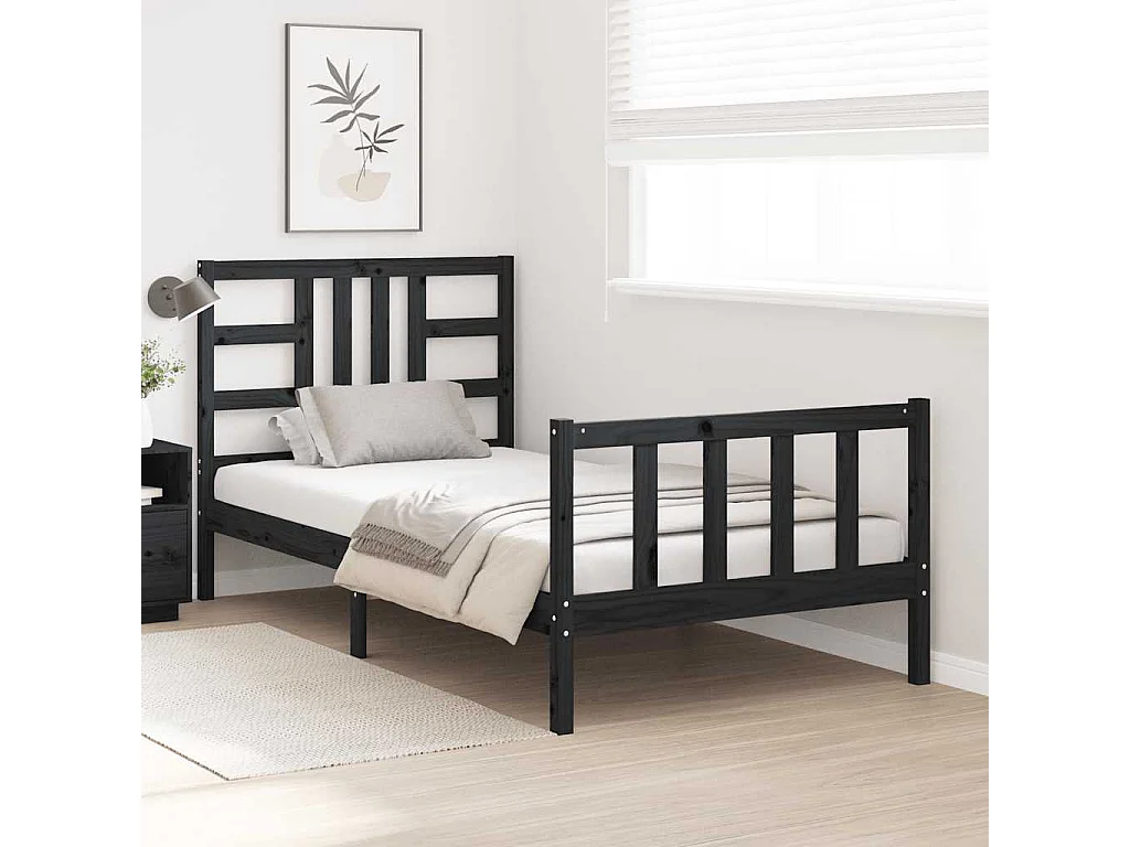 Estrutura de cama com cabeceira 100x200 cm madeira maciça preto