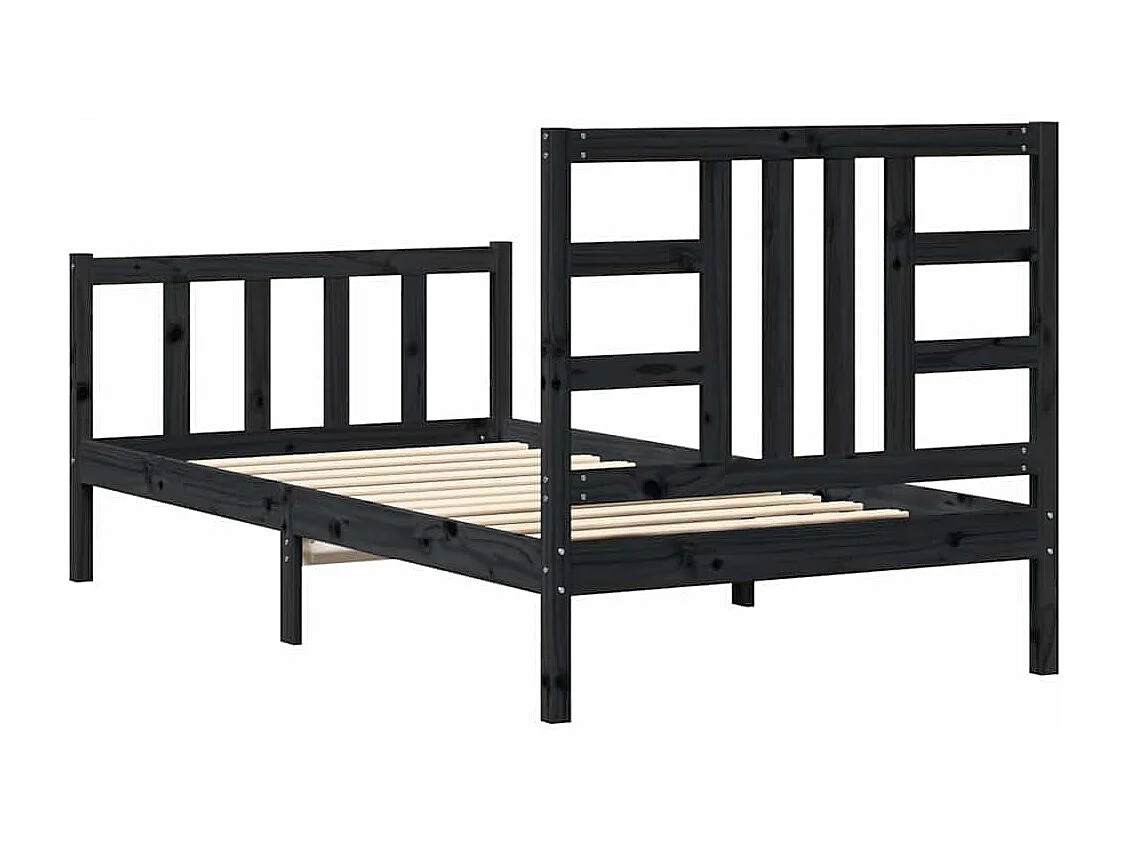 Estrutura de cama com cabeceira 100x200 cm madeira maciça preto