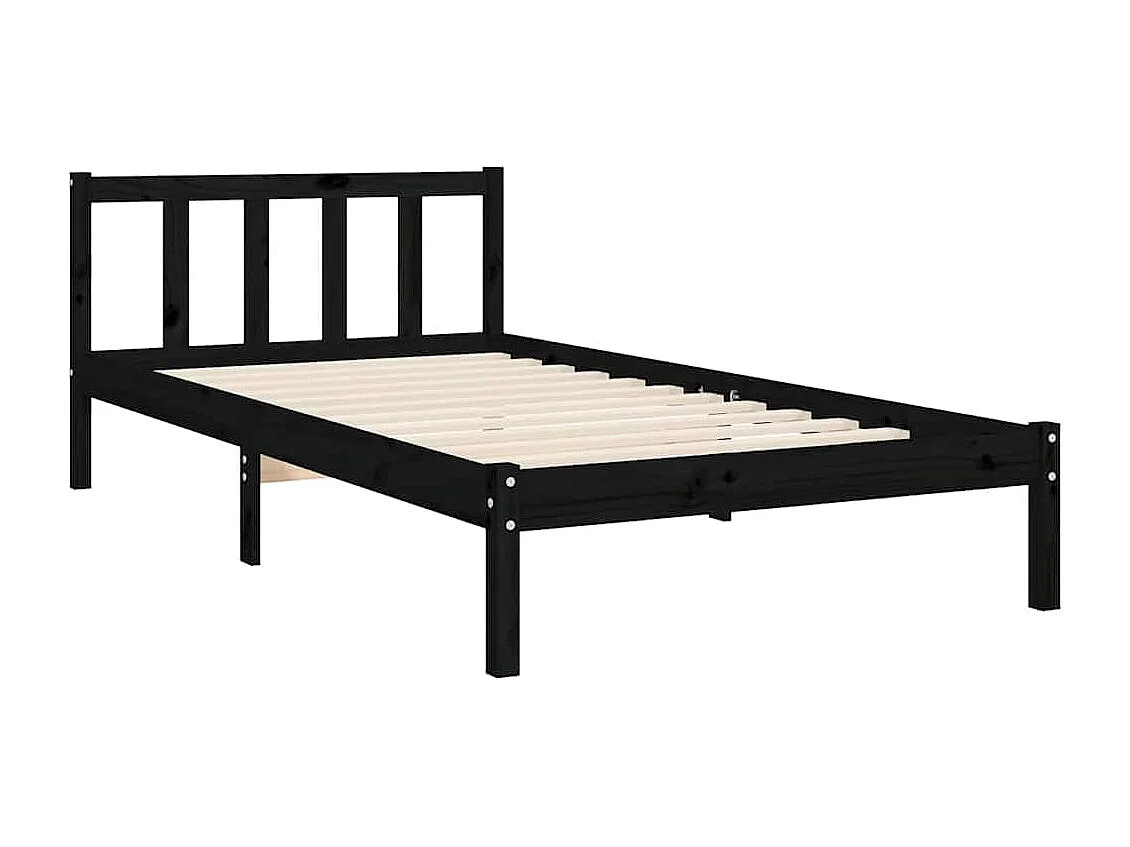 Estrutura de cama com cabeceira 100x200 cm madeira maciça preto