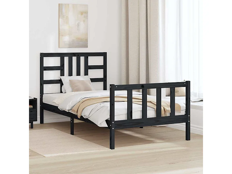 Estrutura de cama com cabeceira 100x200 cm madeira maciça preto
