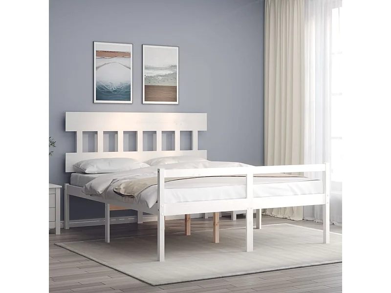 Letto per Anziani con Testiera Bianco 160x200 cm Legno Massello