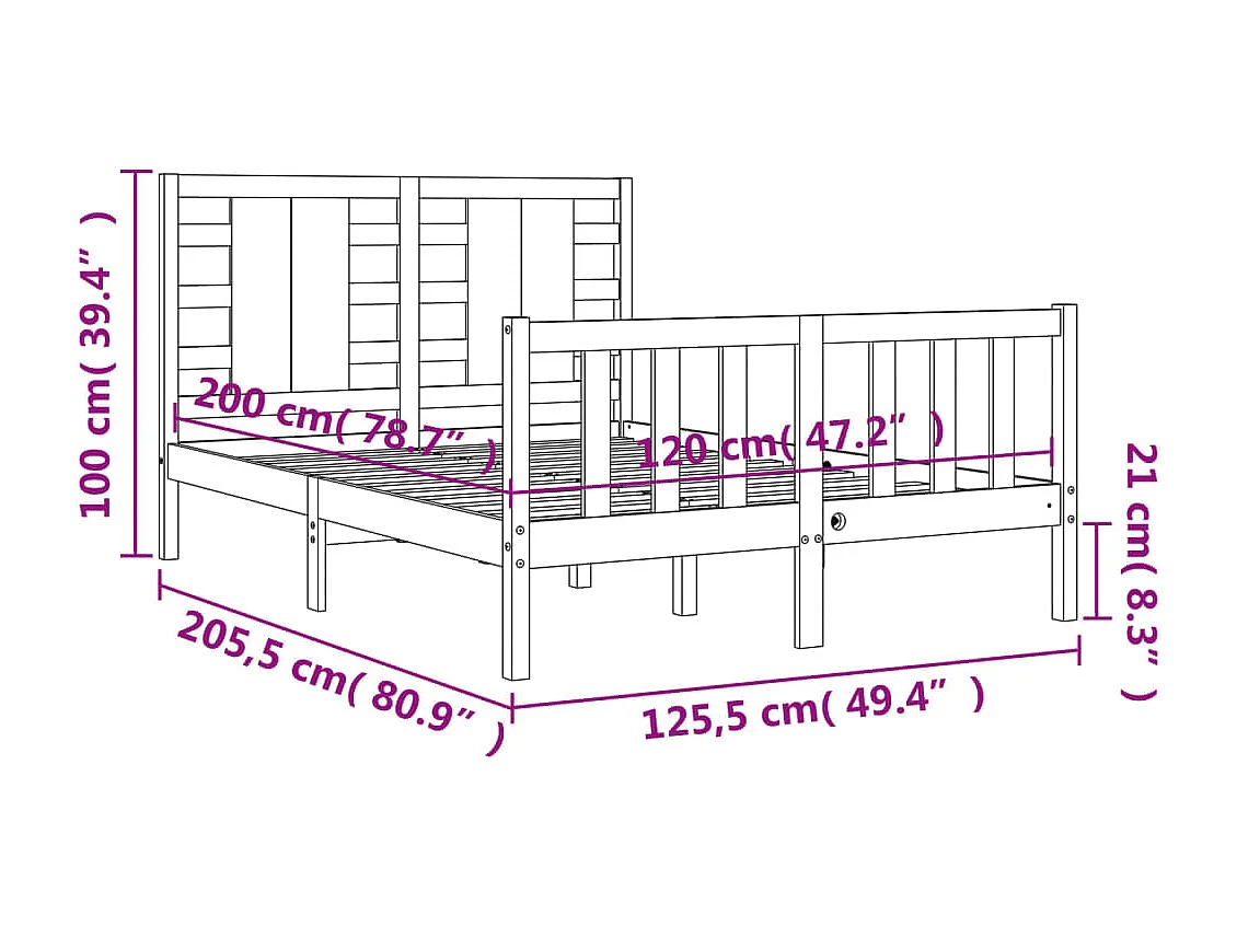 Cadre de lit sans matelas 120x200 cm bois de pin massif