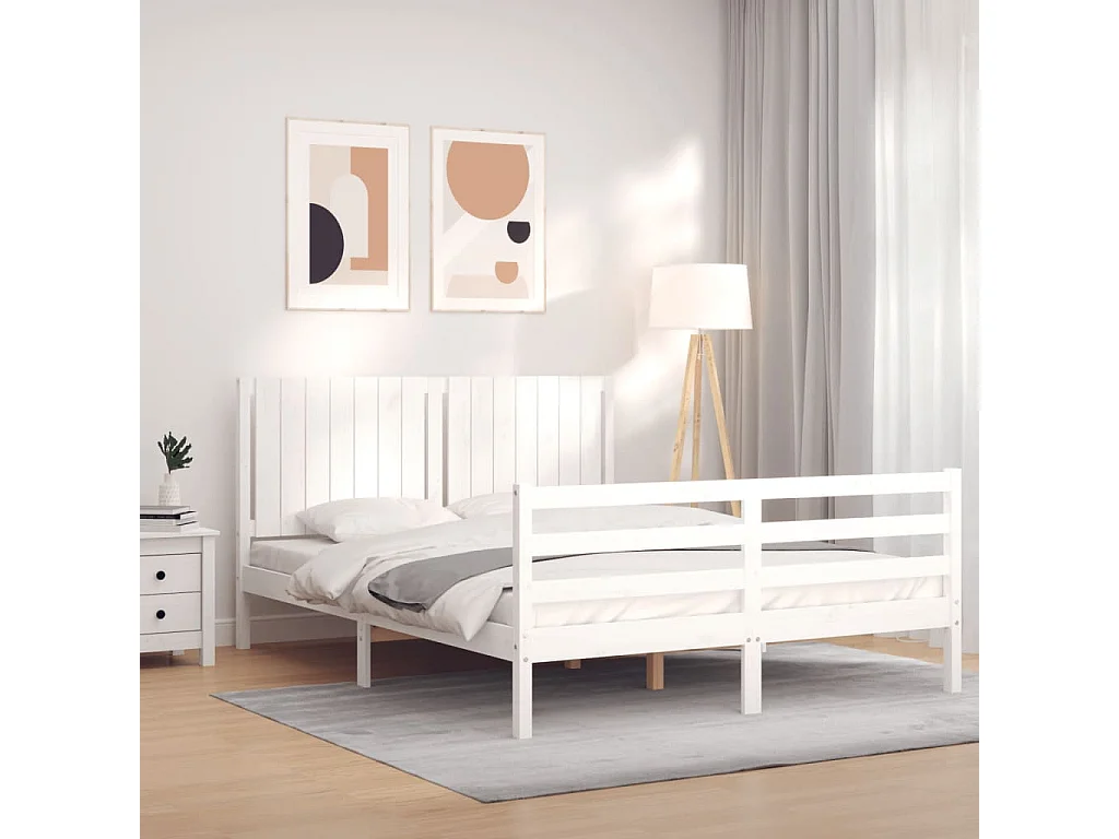 Cadre de lit sans matelas blanc 160x200 cm bois massif