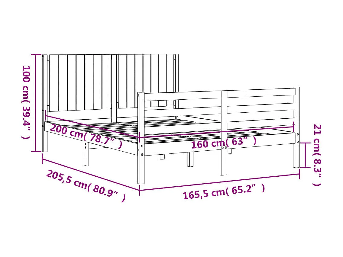 Cadre de lit sans matelas blanc 160x200 cm bois massif