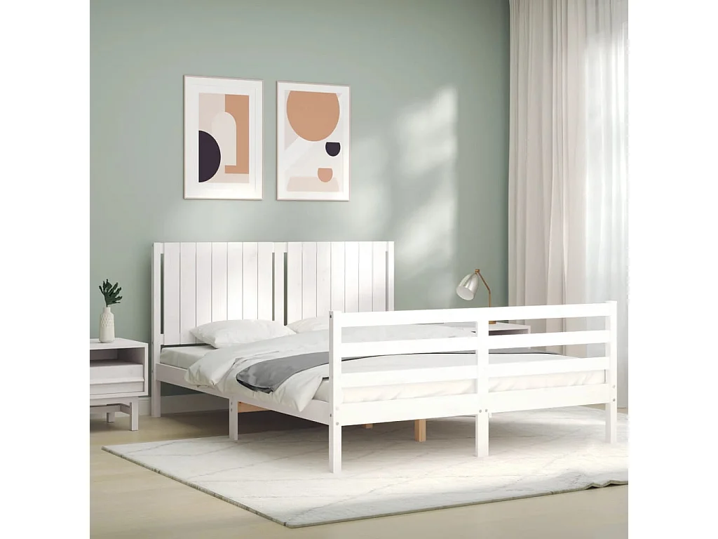 Cadre de lit sans matelas blanc 160x200 cm bois massif