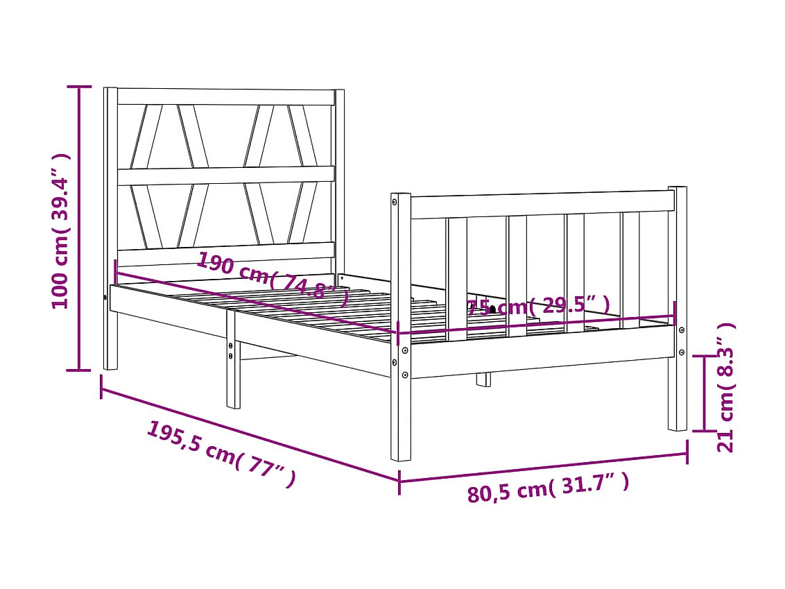 Cadre de lit sans matelas bois de pin massif