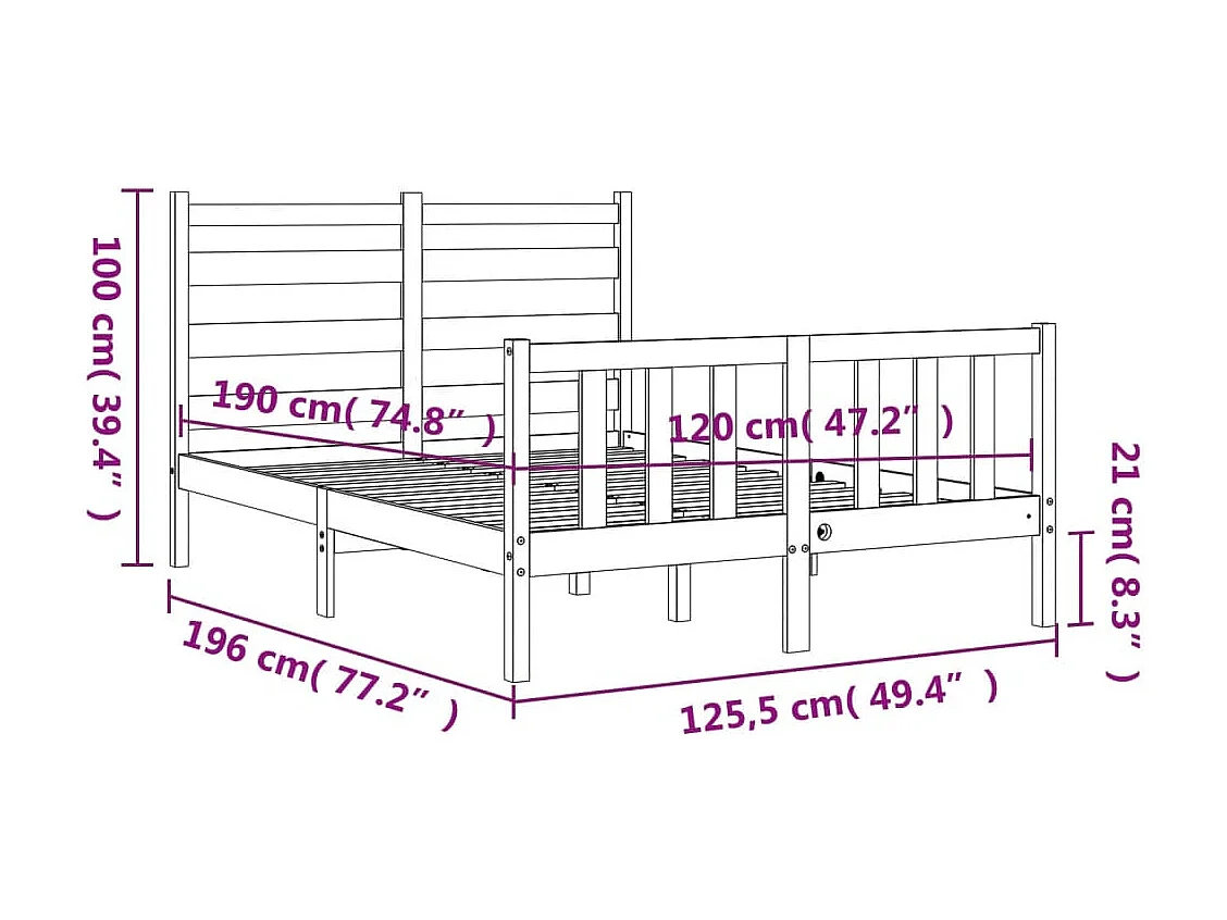 Cadre de lit sans matelas bois de pin massif