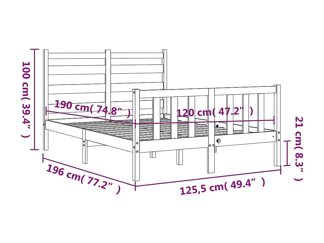 Cadre de lit sans matelas bois de pin massif