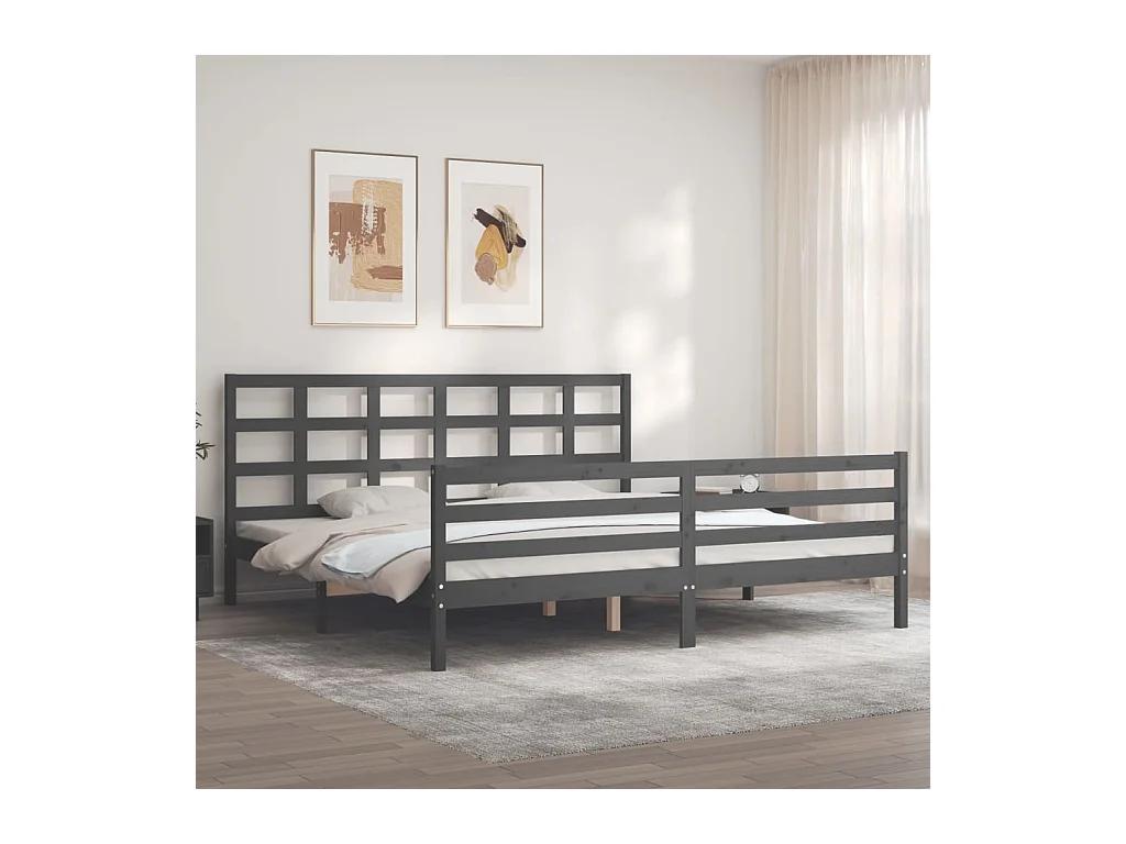 Cadre de lit sans matelas gris 200x200 cm bois massif