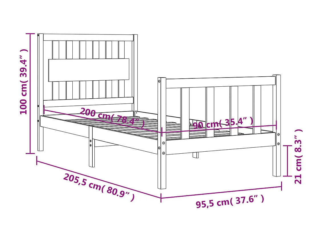 Cadre de lit sans matelas 90x200 cm bois de pin massif