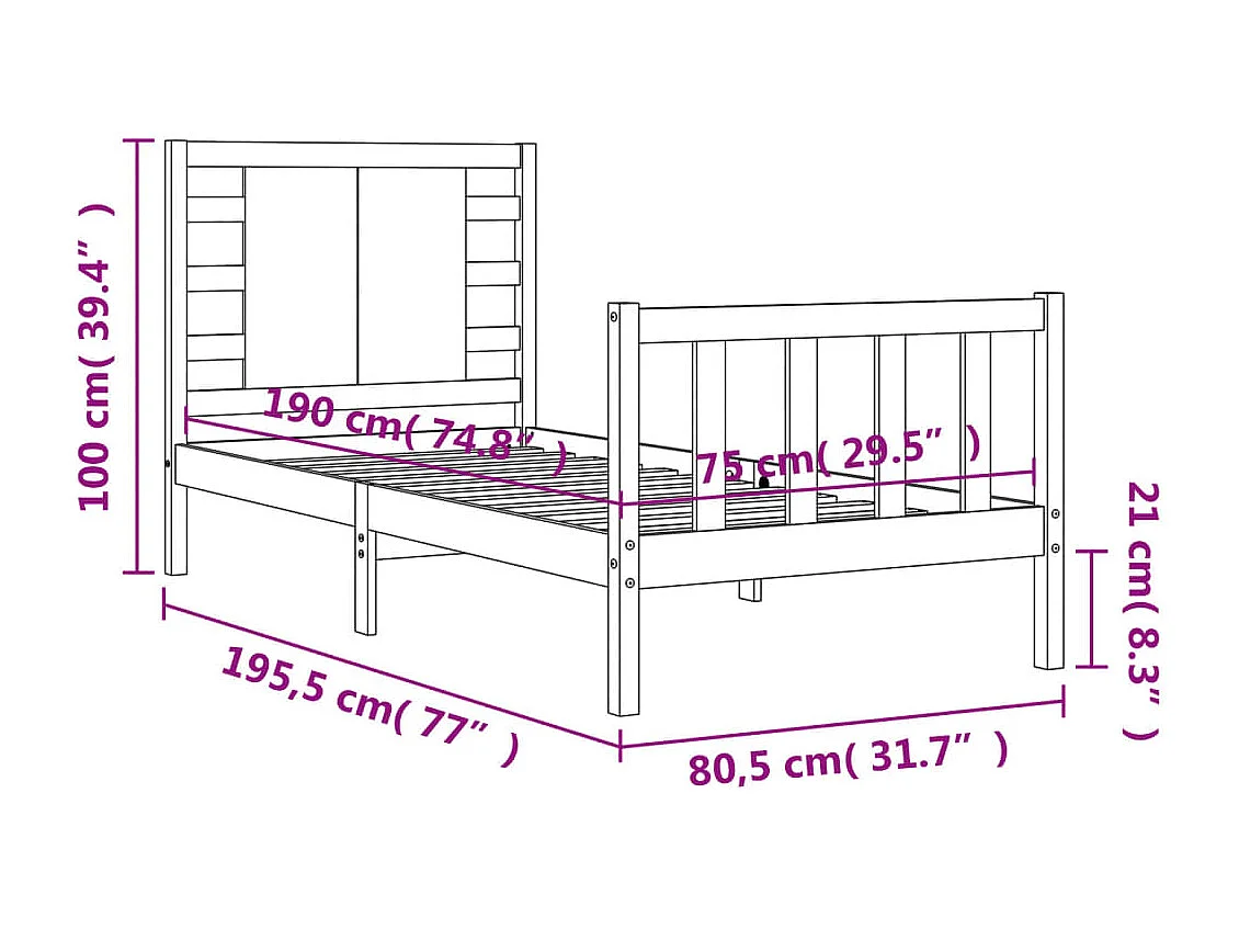 Cadre de lit sans matelas bois de pin massif