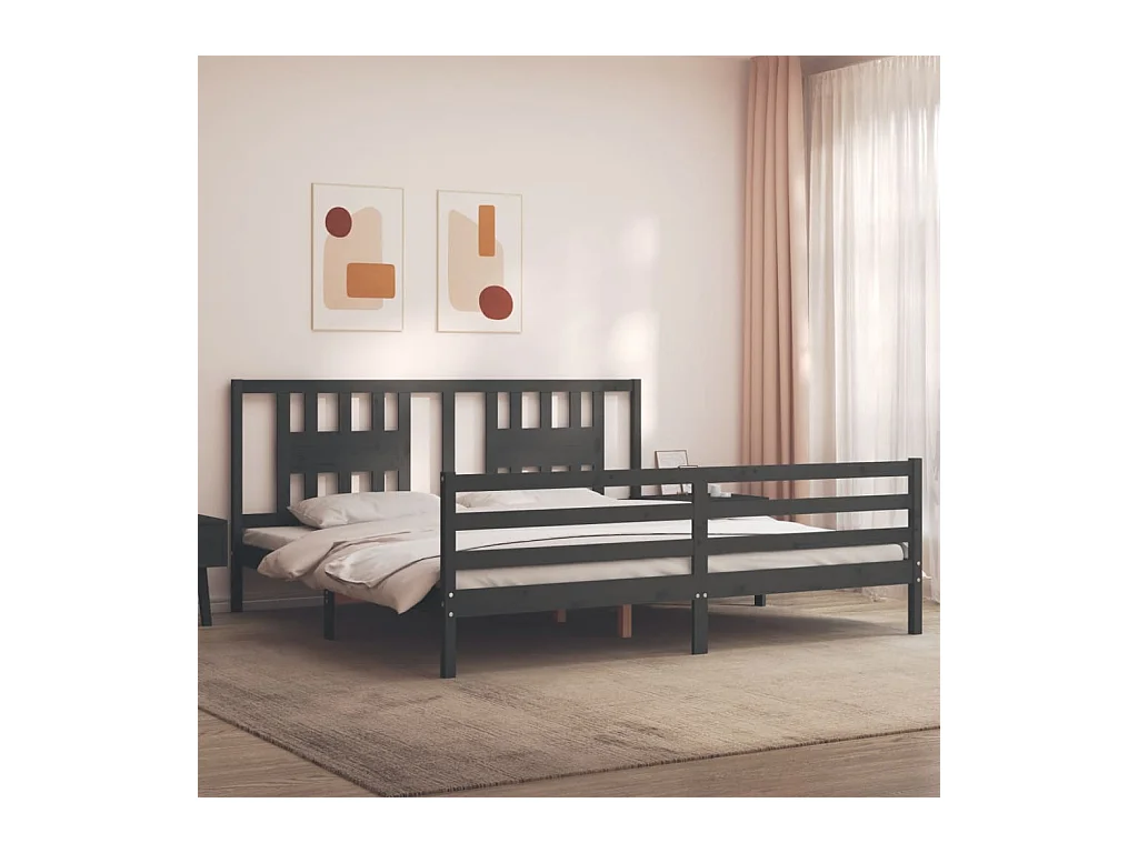 Cadre de lit sans matelas gris 200x200 cm bois massif