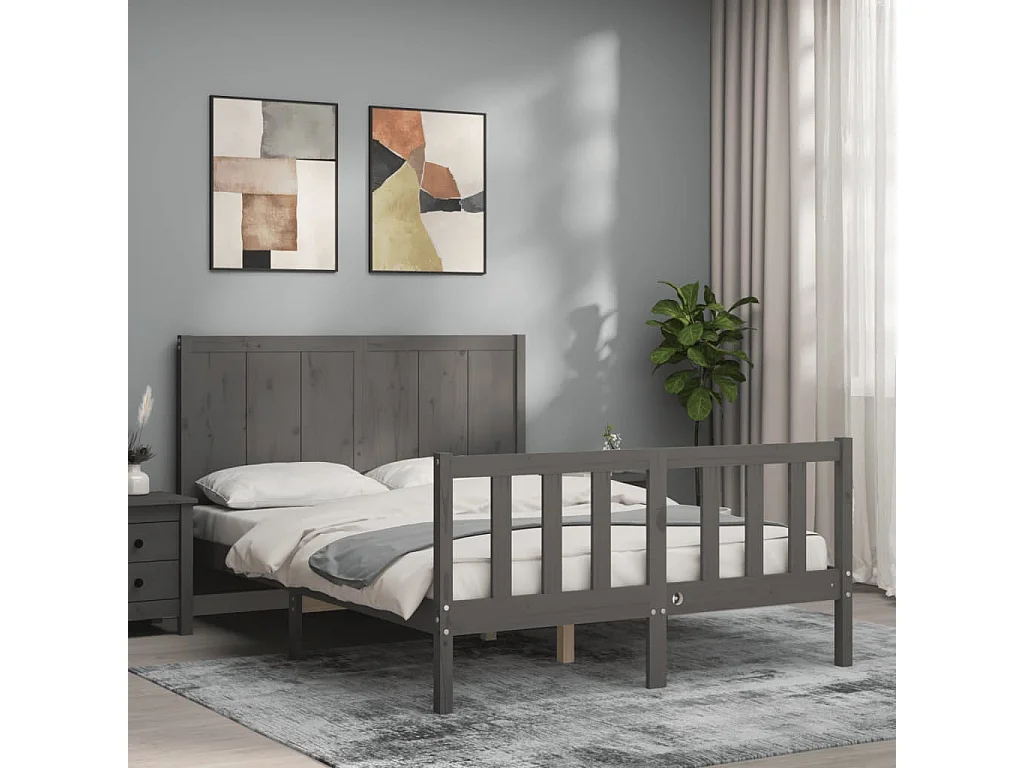 Cadre de lit avec tête de lit gris 140x190 cm bois massif