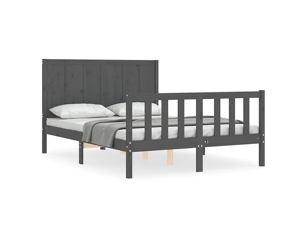 Cadre de lit avec tête de lit gris 140x190 cm bois massif