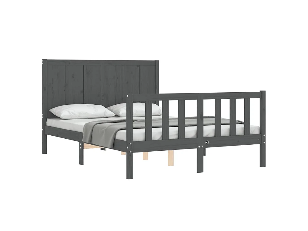 Cadre de lit avec tête de lit gris 140x190 cm bois massif