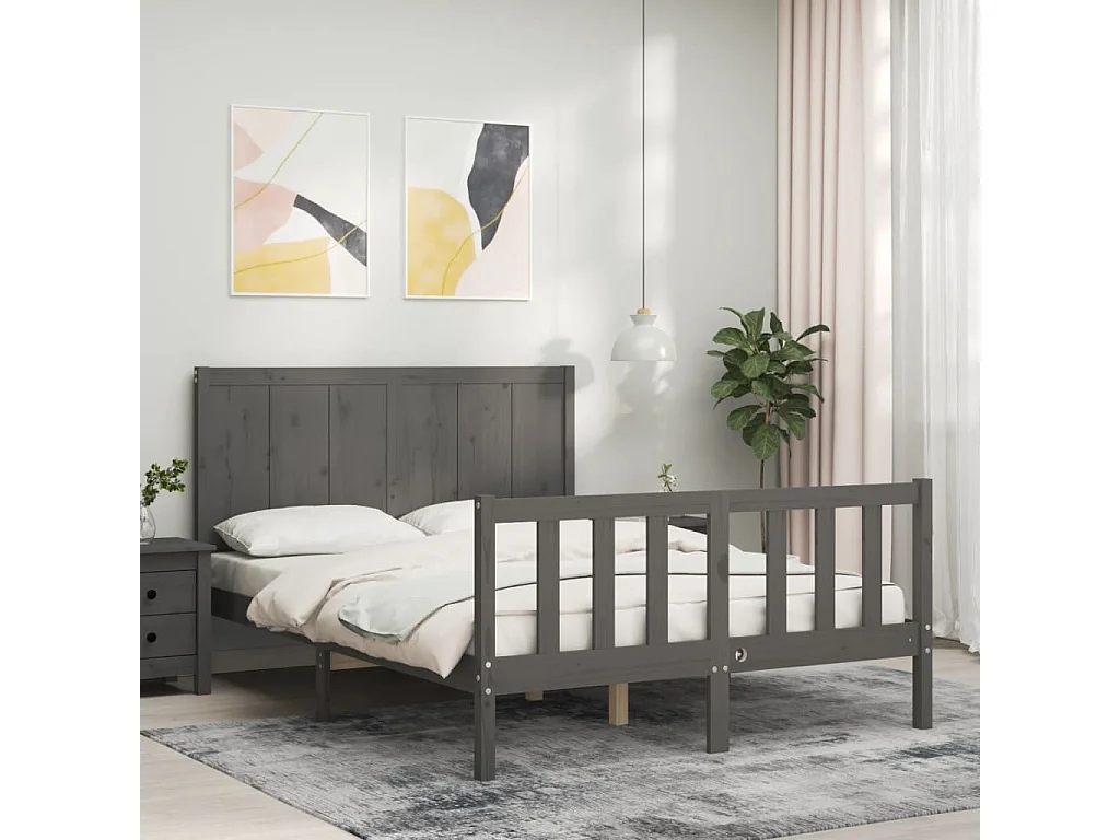 Cadre de lit avec tête de lit gris 140x190 cm bois massif