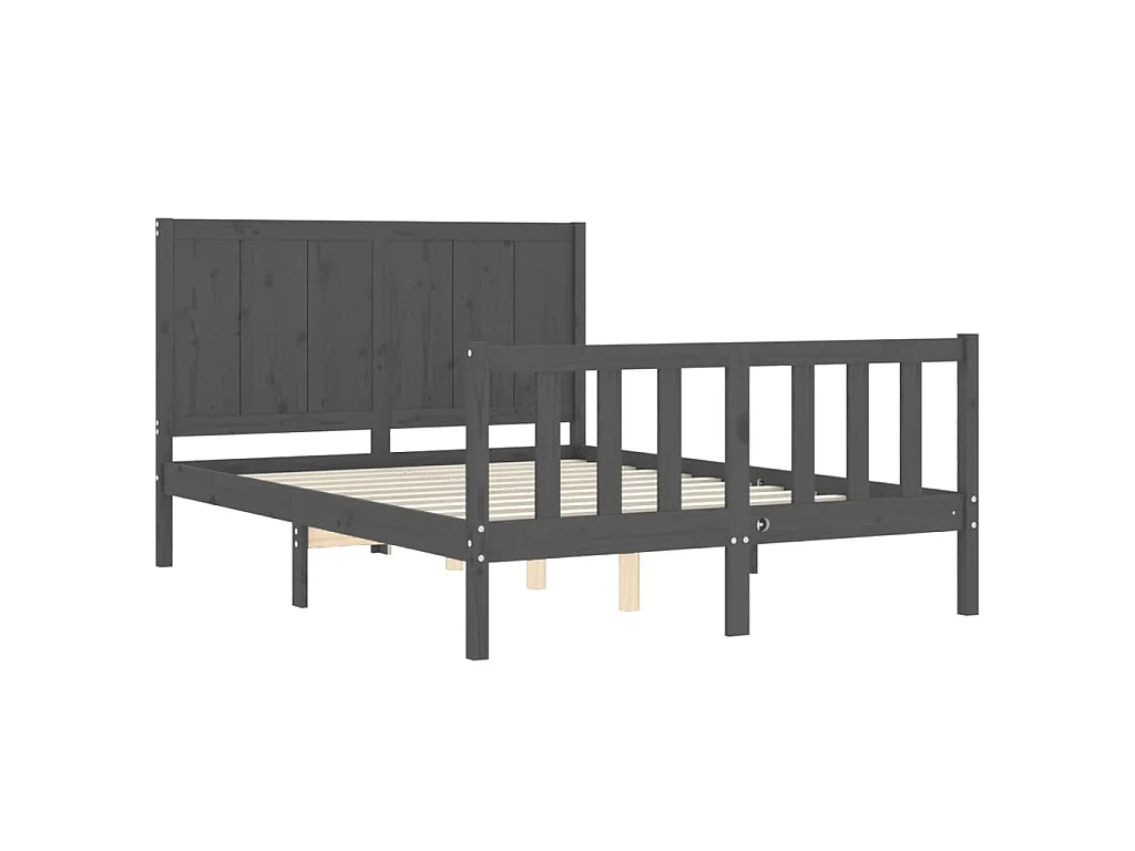 Cadre de lit avec tête de lit gris 140x190 cm bois massif