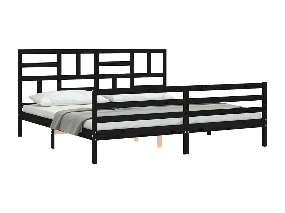 Estrutura de cama com cabeceira 200x200 cm madeira maciça preto