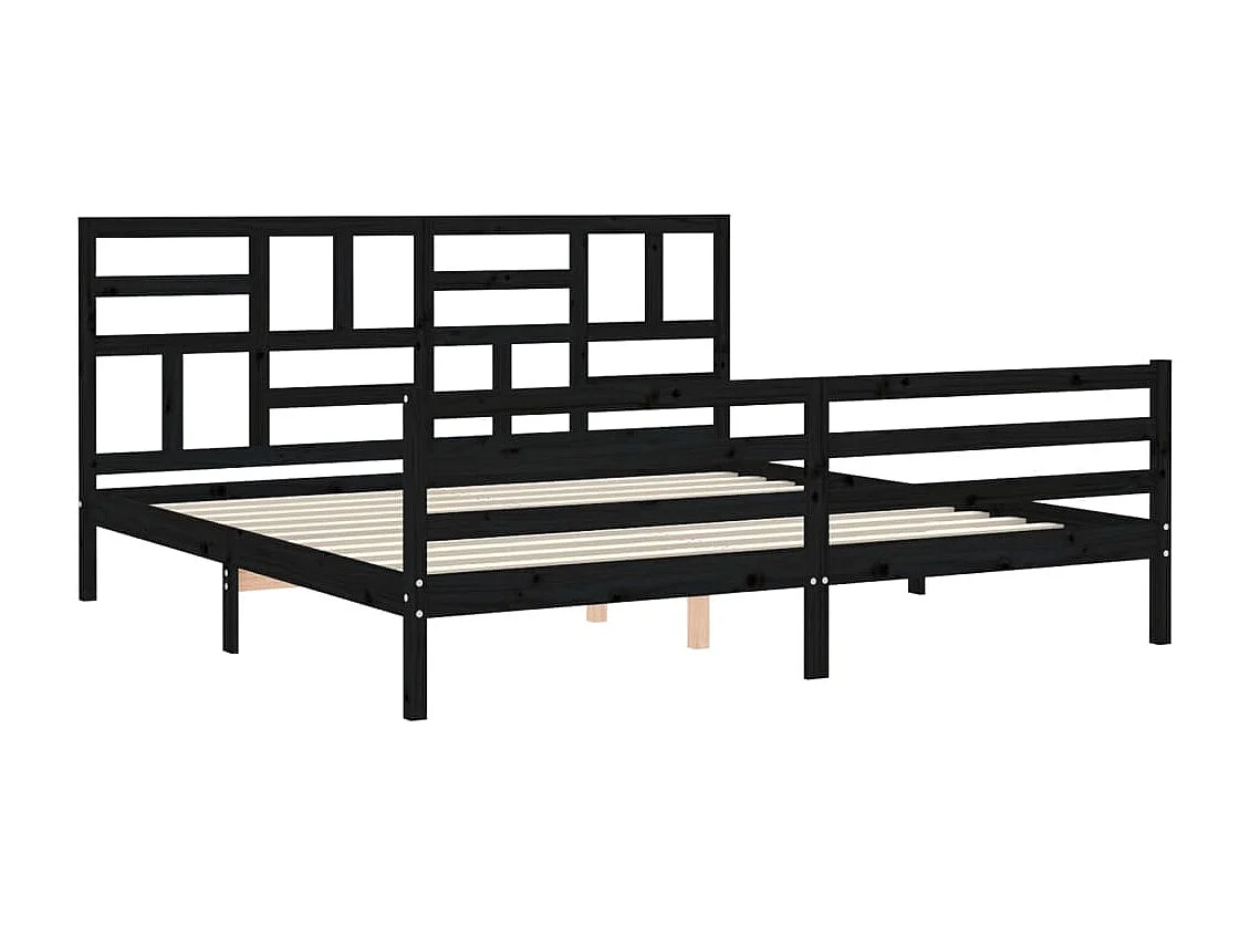 Estrutura de cama com cabeceira 200x200 cm madeira maciça preto