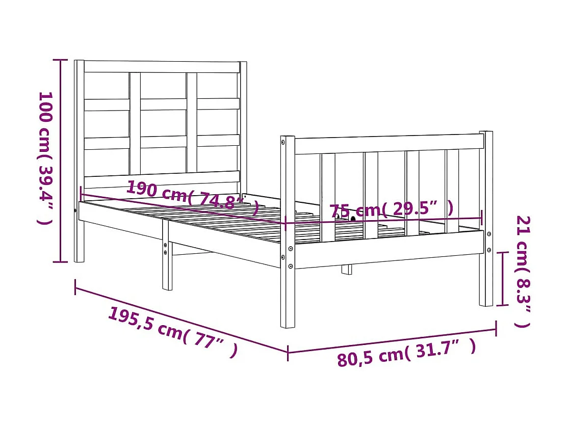 Cadre de lit sans matelas bois de pin massif