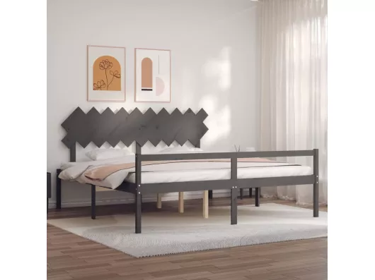 Kauf Unique Seniorenbett mit Kopfteil 200x200 cm Grau Massivholz