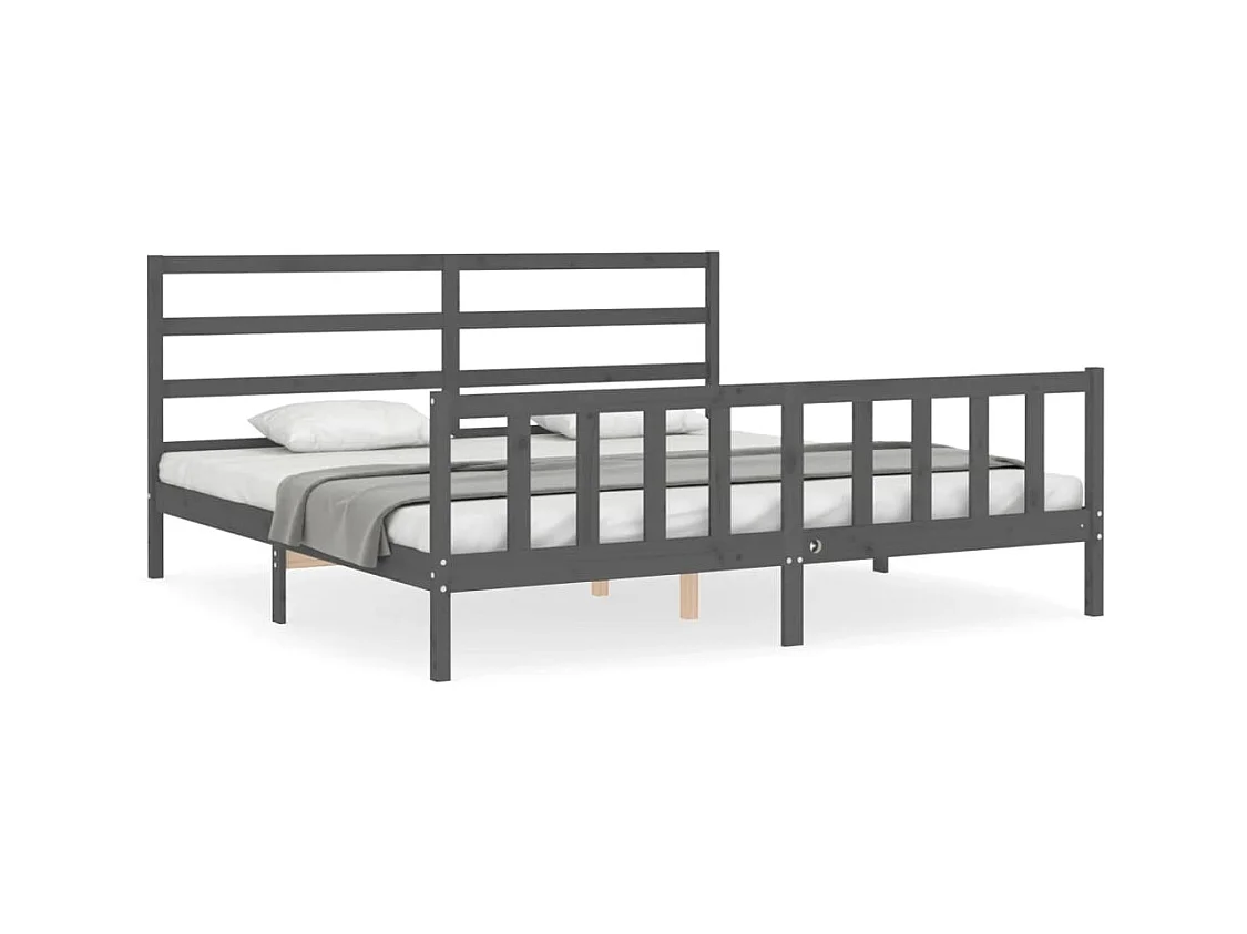 Cadre de lit sans matelas gris 200x200 cm bois massif de pin