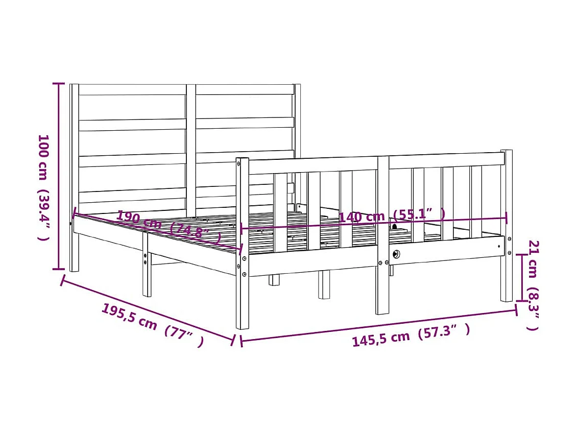 Bedframe zonder matras massief grenenhout wit 140x190 cm