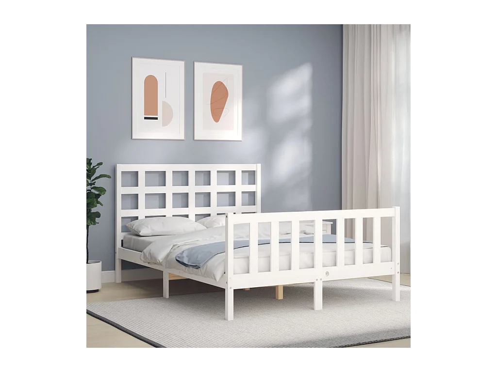 Cadre de lit sans matelas blanc 140x190 cm bois de pin massif