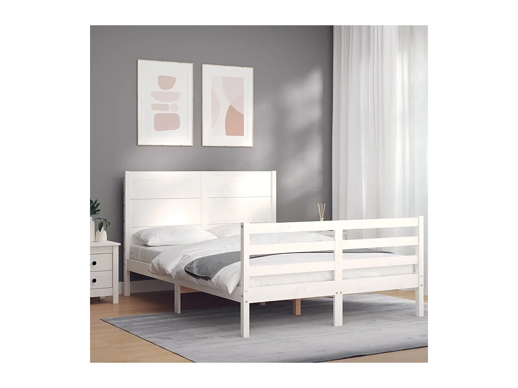 Cadre de lit sans matelas blanc 140x190 cm bois massif