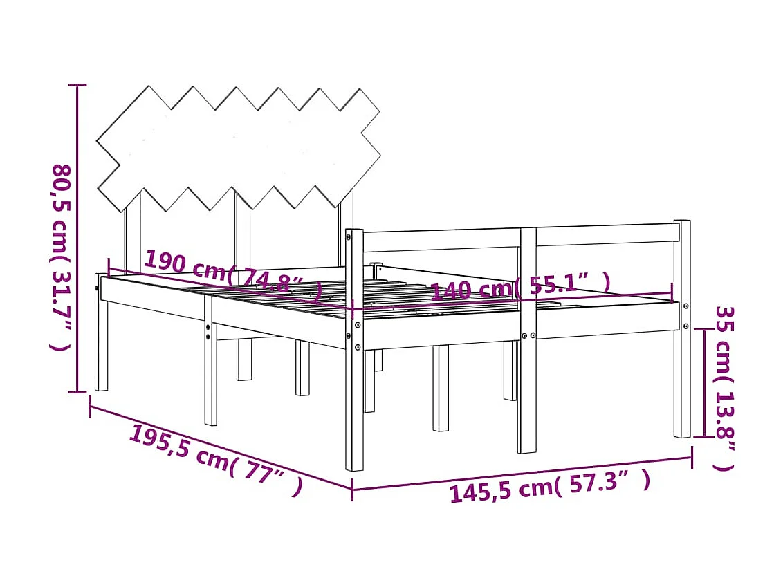 Lit pour personne âgée sans matelas 140x190 cm bois massif
