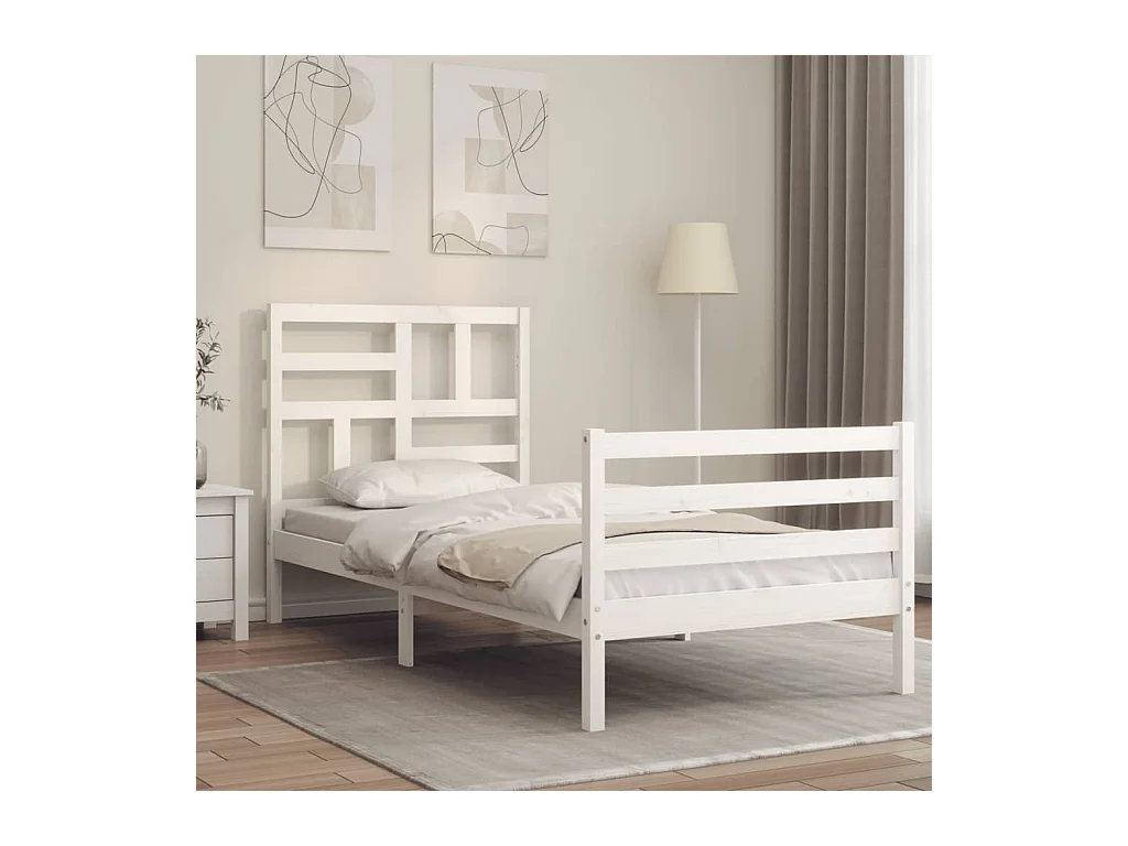 Cadre de lit avec tête de lit blanc 90x200 cm bois massif