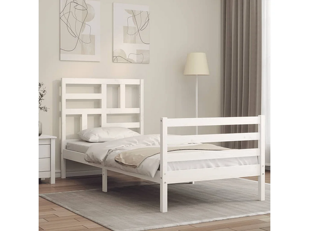 Cadre de lit avec tête de lit blanc 90x200 cm bois massif