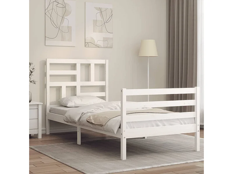 Cadre de lit avec tête de lit blanc 90x200 cm bois massif