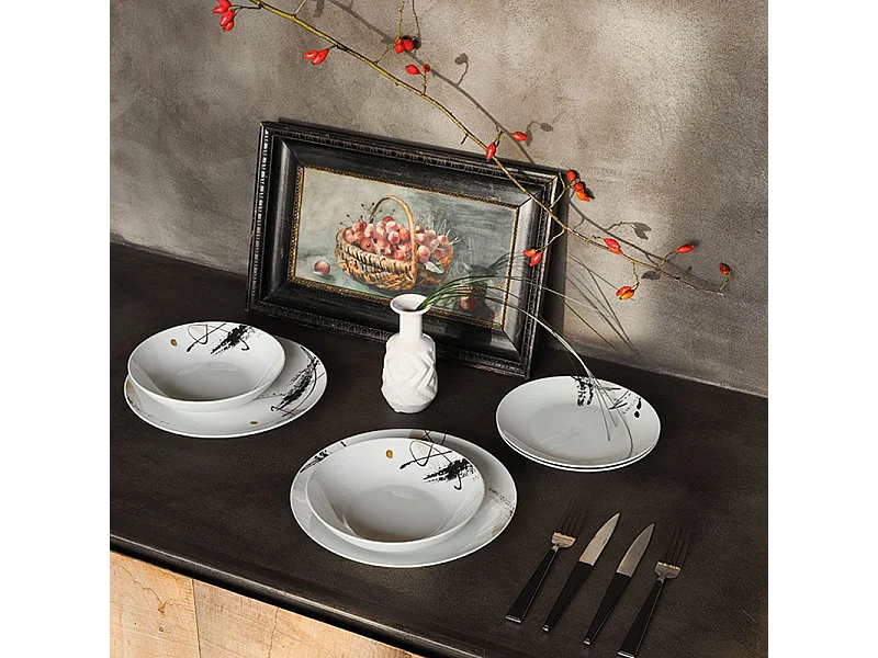 Servizio Piatti 18 Pezzi Poivre Porcellana Bianco