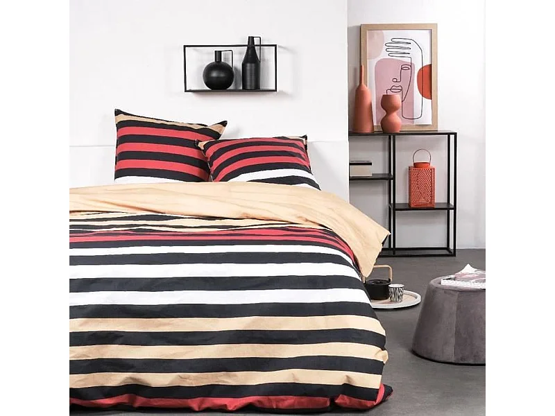 Bettwäscheset – 240 x 220 cm – gestreifte, bedruckte Baumwolle