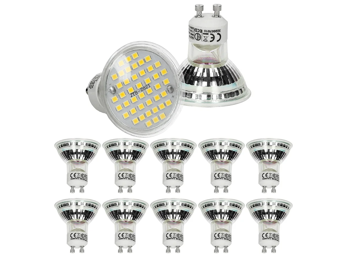 ECD Germany 10 x LED GU10 44SMD Spot 3W - Lampe à LED 20W - en verre - 251 lumens - Blanc chaud
