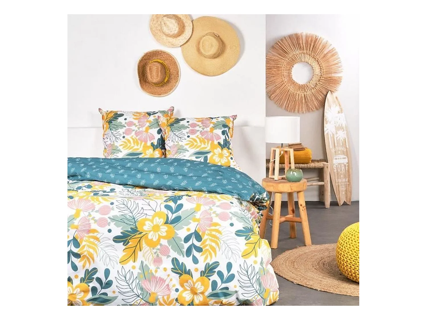 Completo letto 240 x 220 cm cotone con stampa floreale