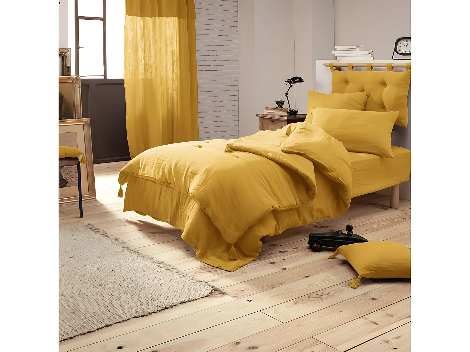 OUREA - Coussin de Tête de Lit avec Passants 50x80cm Gaze de Coton Safran