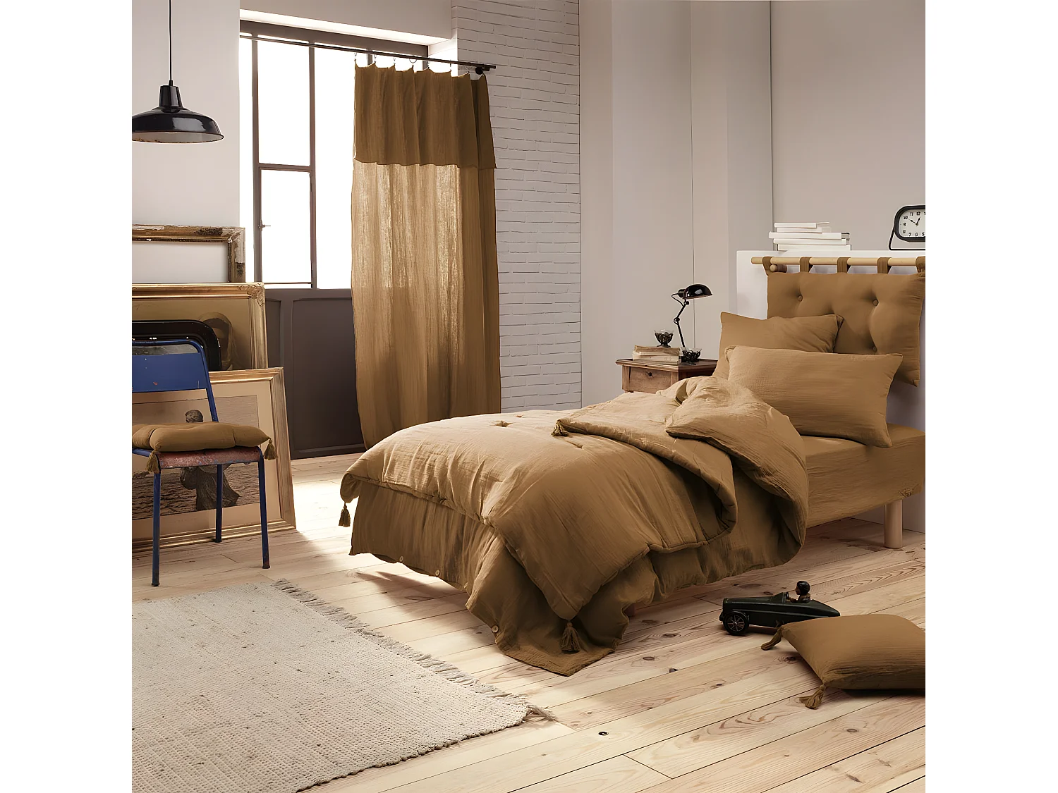 OUREA - Coussin de Tête de Lit avec Passants 50x80cm Gaze de Coton Camel