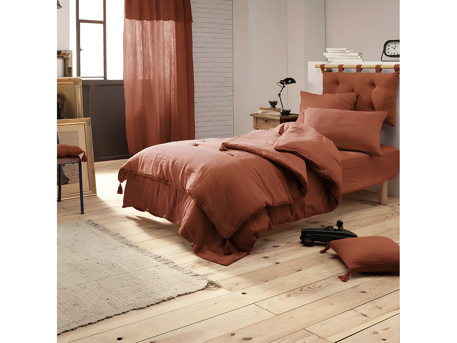 OUREA - Coussin de Tête de Lit avec Passants 50x80cm Gaze de Coton Terracotta