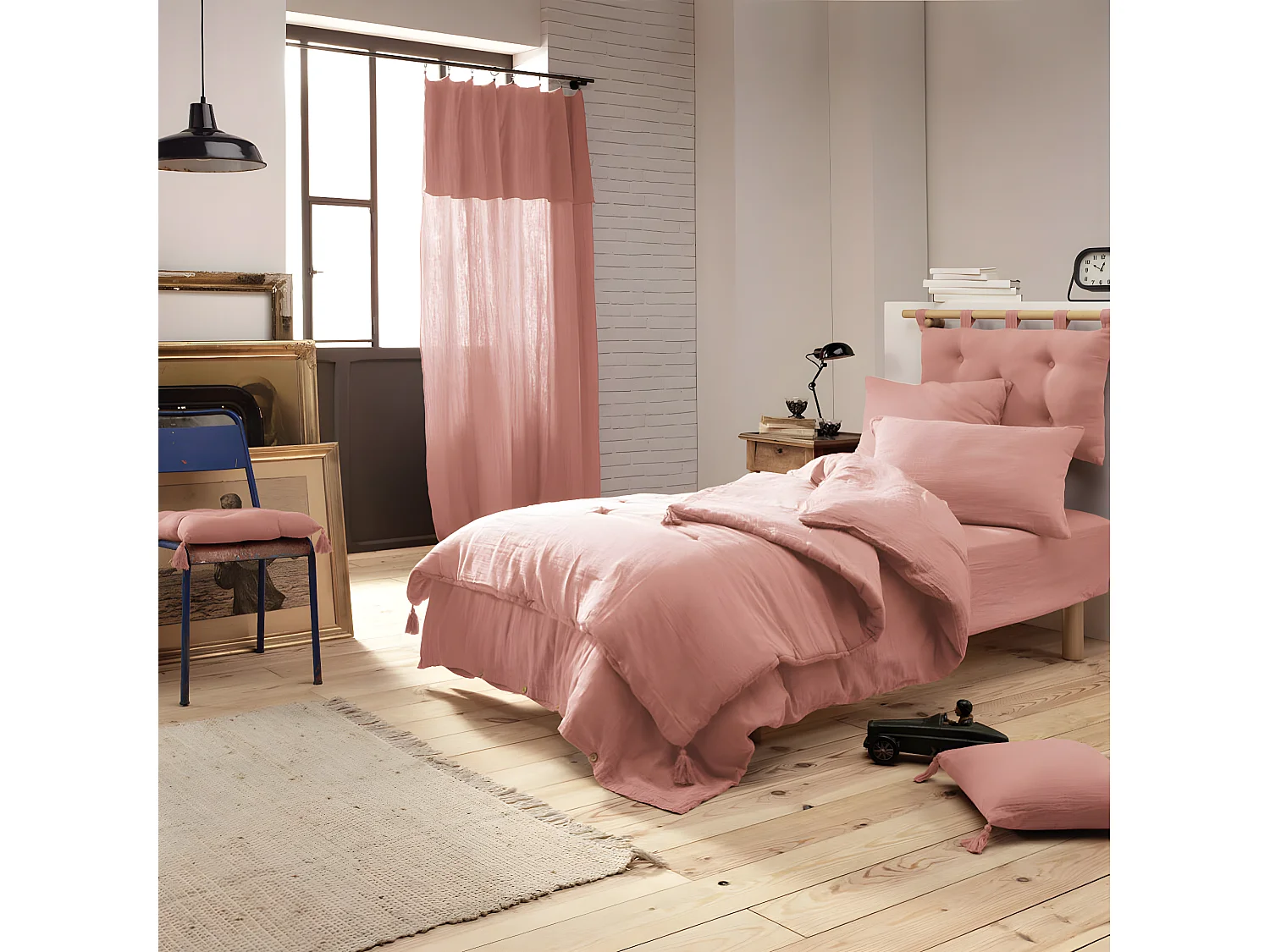 OUREA - Coussin de Tête de Lit avec Passants 50x80cm Gaze de Coton Rose Pêche