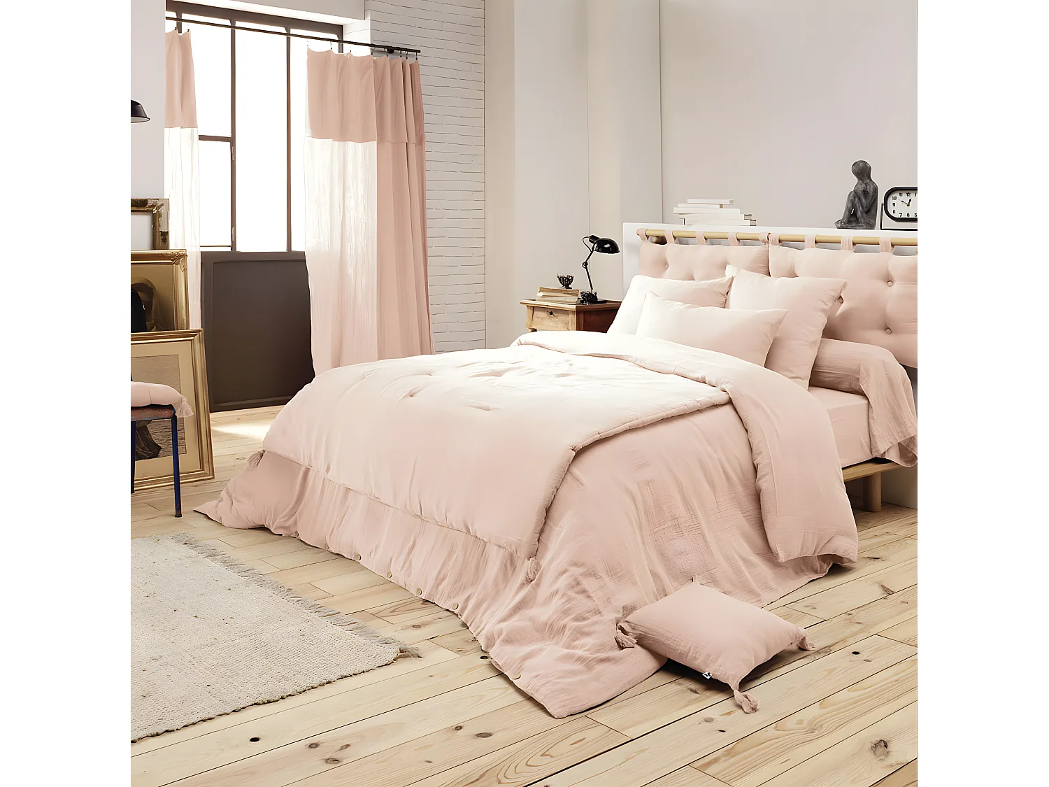 OUREA - Coussin de Tête de Lit avec Passants 50x80cm Gaze de Coton Guimauve