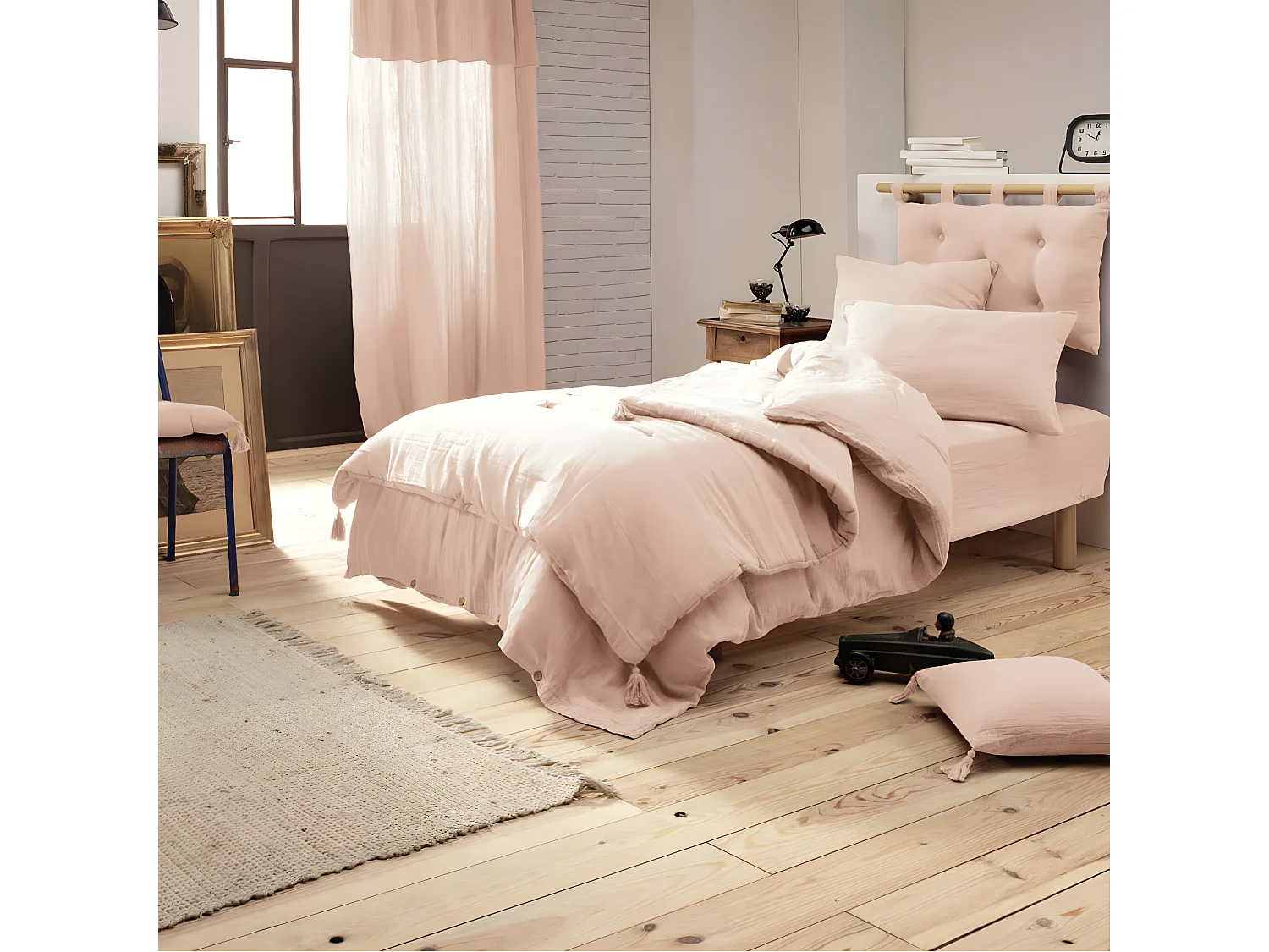 OUREA - Coussin de Tête de Lit avec Passants 50x80cm Gaze de Coton Guimauve