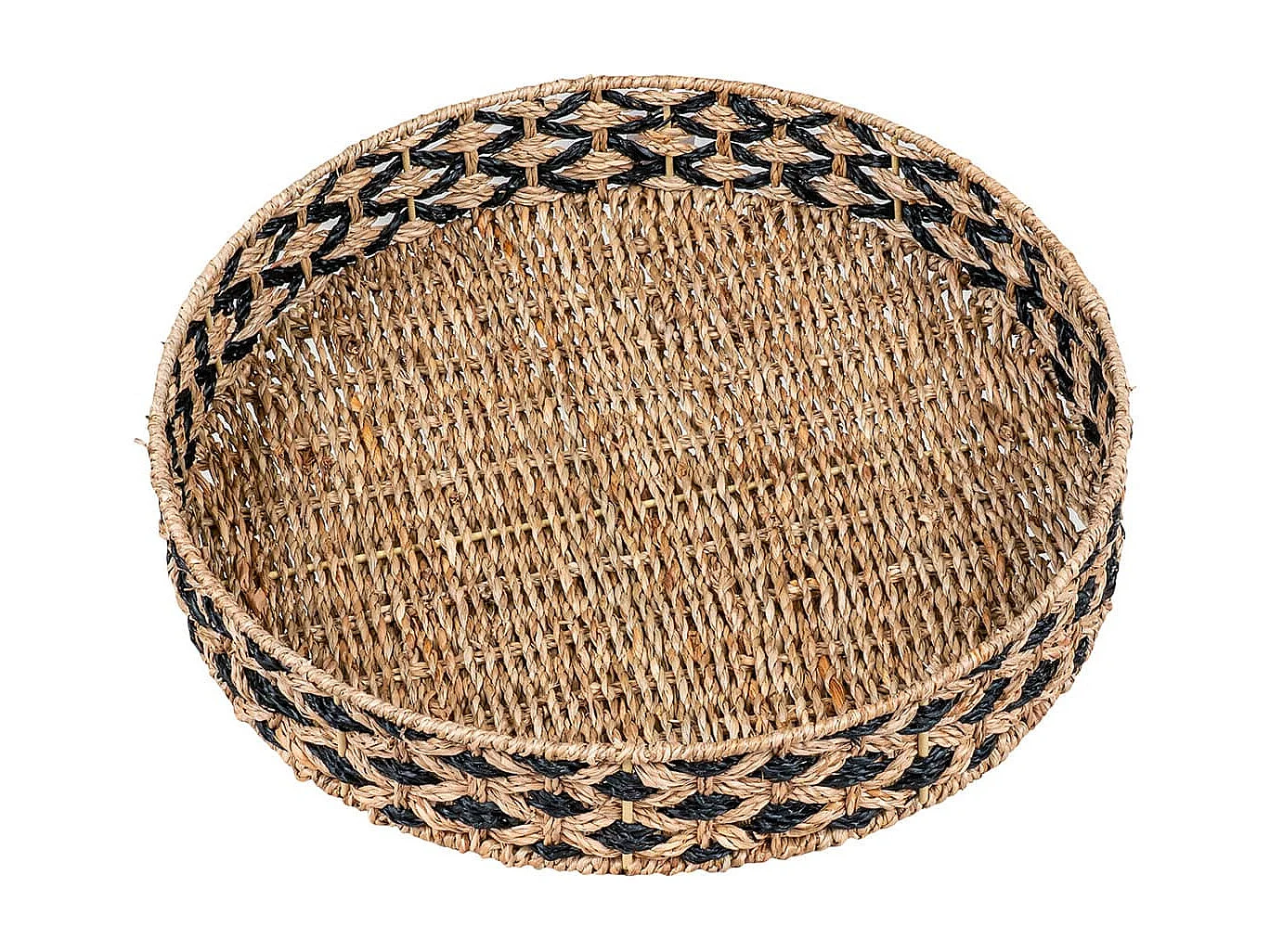 FIBER - Plateau Ethnique Rond Ø38cm en Jonc de Mer Naturel et Noir