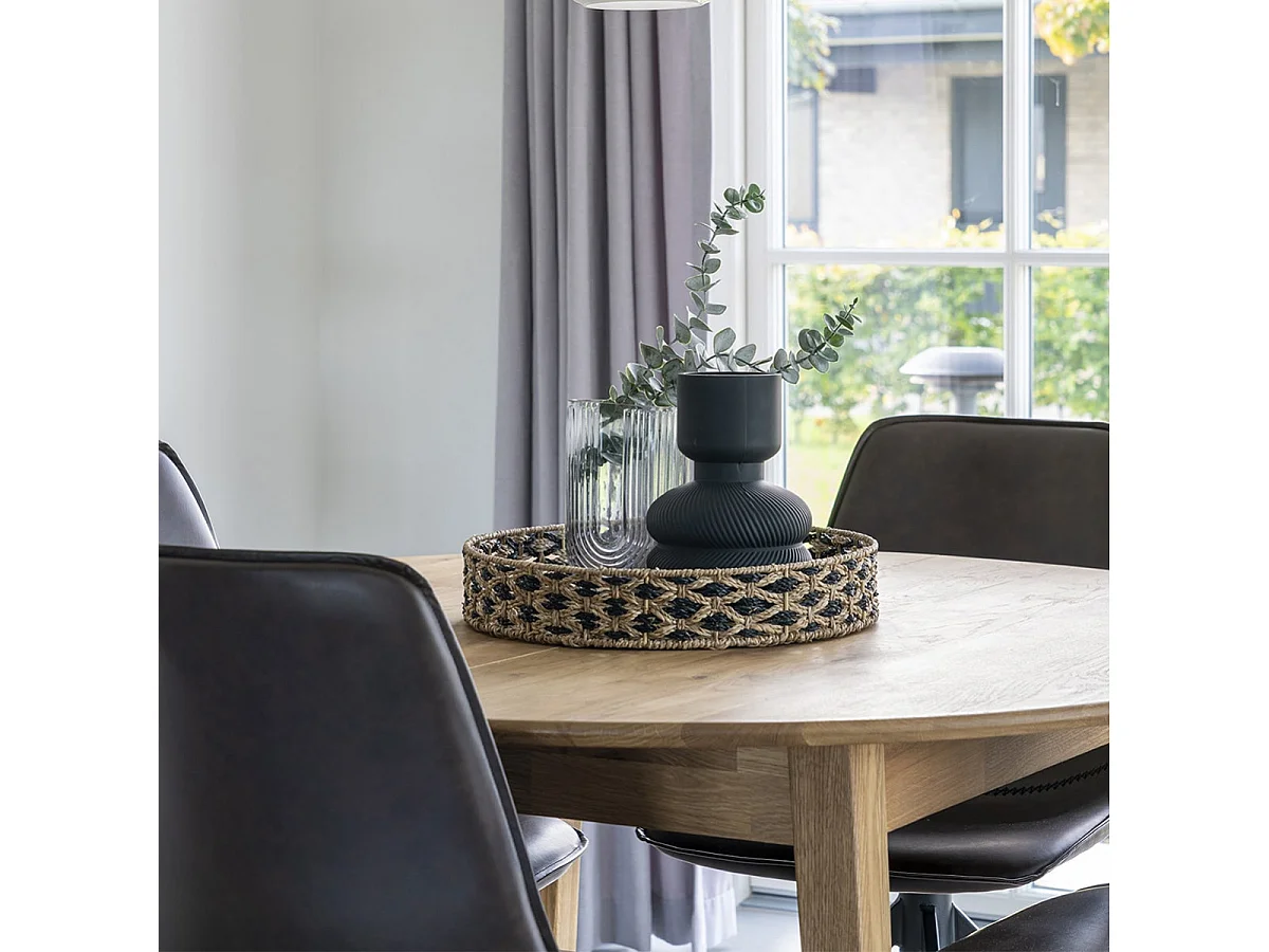 FIBER - Plateau Ethnique Rond Ø38cm en Jonc de Mer Naturel et Noir