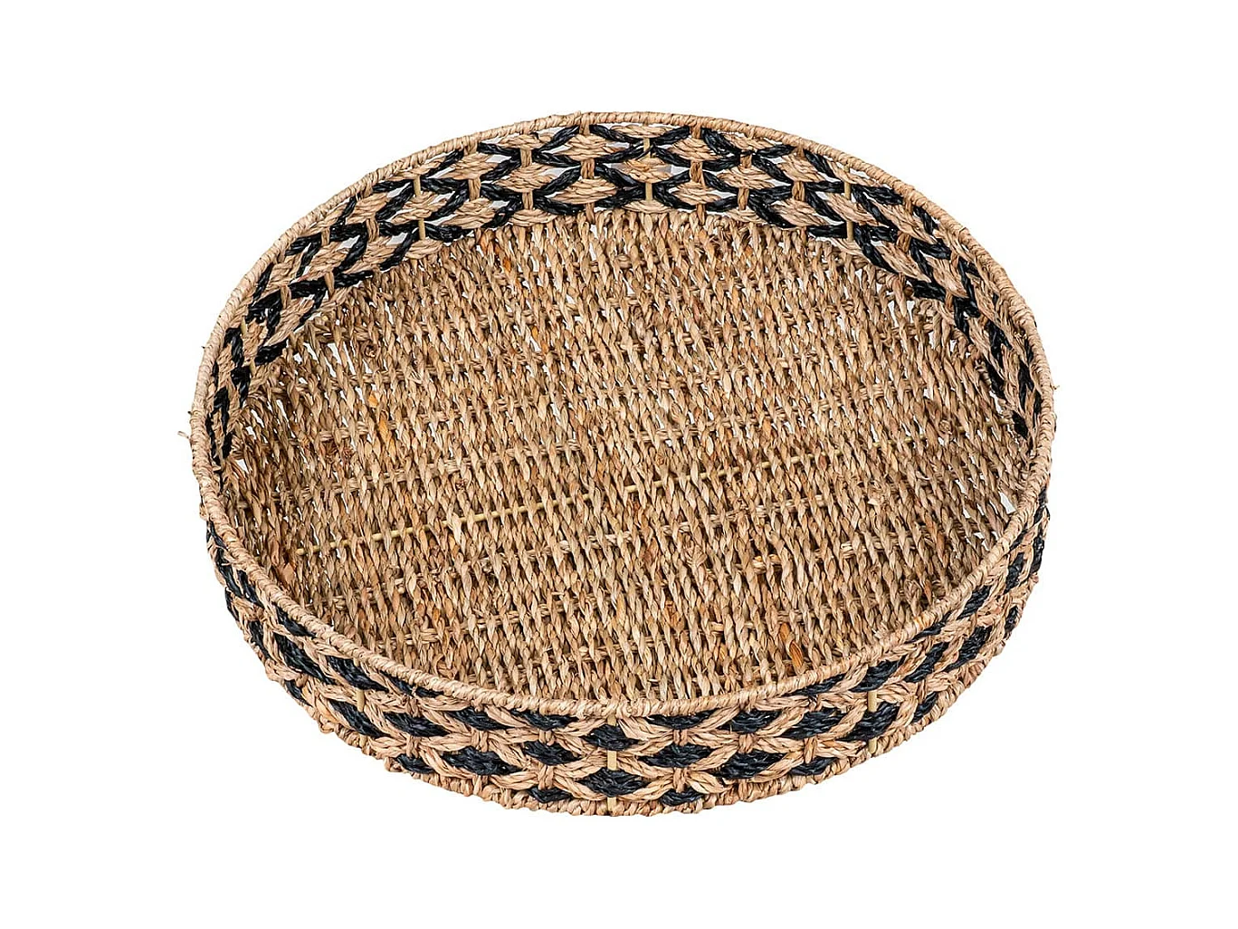 FIBER - Plateau Ethnique Rond Ø38cm en Jonc de Mer Naturel et Noir