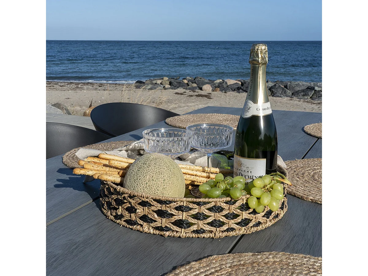 FIBER - Plateau Ethnique Rond Ø38cm en Jonc de Mer Naturel et Noir