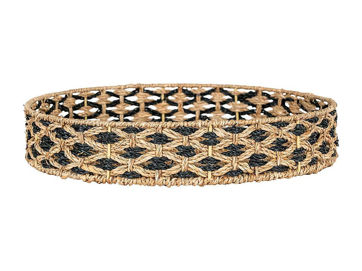 FIBER - Plateau Ethnique Rond Ø38cm en Jonc de Mer Naturel et Noir