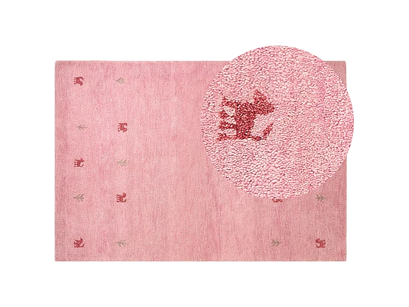 Gabbeh Teppich Wolle rosa 140 x 200 cm Tiermuster Hochflor YULAFI