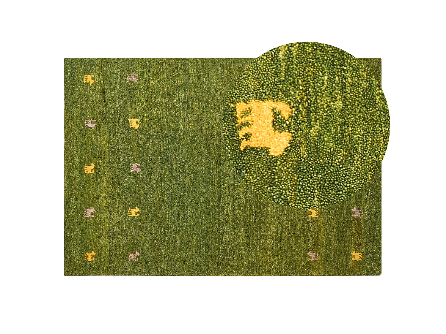 Gabbeh Teppich Wolle grün 140 x 200 cm Tiermuster Hochflor YULAFI